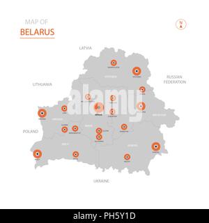 Stylized vector Belarus Karte der großen Städte, die Hauptstadt Minsk, administrative divisions. Stock Vektor