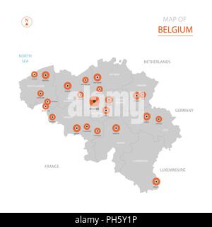 Stylized vector Belgien Karte der großen Städte, die Hauptstadt Brüssel, administrative divisions. Stock Vektor