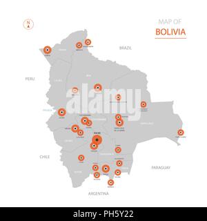 Stylized vector Bolivien Karte der großen Städte, die Hauptstadt Sucre, administrative divisions. Stock Vektor