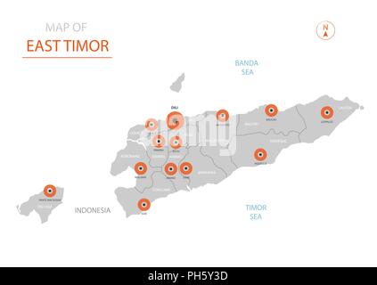 Stylized vector Osttimor Karte der großen Städte, die Hauptstadt Dili, Verwaltungsaufbau und Landesgrenzen hinweg mit Indonesien. Stock Vektor