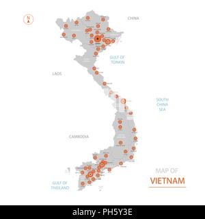 Stylized vector Vietnam Karte der großen Städte, die Hauptstadt Hanoi, administrative divisions. Stock Vektor