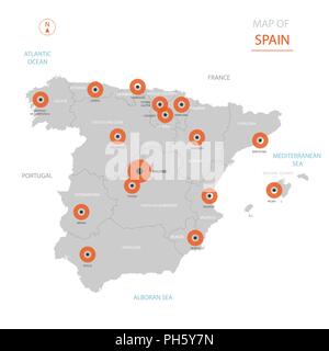 Stylized vector Spanien Karte der großen Städte, die Hauptstadt Madrid, administrative divisions. Stock Vektor