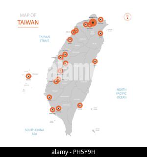 Stylized vector Taiwan Karte der großen Städte, die Hauptstadt Taipeh, administrative divisions. Stock Vektor