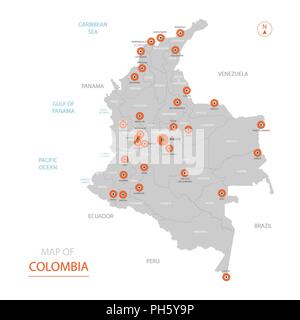 Stylized vector Kolumbien Karte der großen Städte, die Hauptstadt Bogota, administrative divisions. Stock Vektor