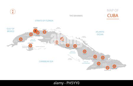 Stylized vector Kuba Karte der großen Städte, die Hauptstadt Havanna, administrative divisions. Stock Vektor