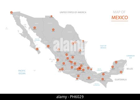 Stylized vector Mexiko Karte der großen Städte, die Hauptstadt Mexico City, administrative divisions. Stock Vektor