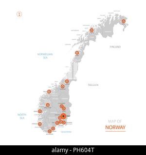 Stylized vector Norwegen Karte der großen Städte, die Hauptstadt Oslo, administrative divisions. Stock Vektor