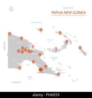 Stylized vector Papua-neuguinea Karte der großen Städte, die Hauptstadt Port Moresby, administrative divisions. Stock Vektor