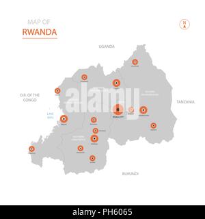Stylized vector Ruanda Karte der großen Städte, die Hauptstadt Kigali, administrative divisions. Stock Vektor