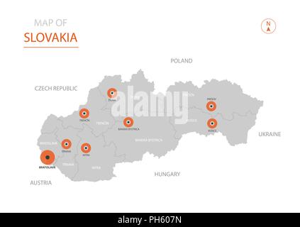 Stylized vector Slowakei Karte der großen Städte, die Hauptstadt Bratislava, administrative divisions. Stock Vektor