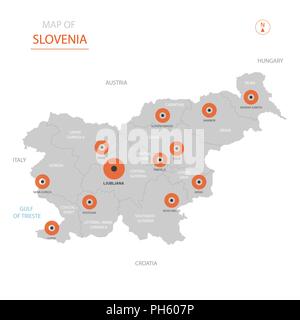 Stylized vector Slowenien Karte der großen Städte, der Hauptstadt Ljubljana, Verwaltungsaufbau und Landesgrenzen hinweg Stock Vektor