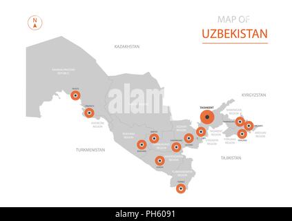 Stylized vector Usbekistan Karte der großen Städte, die Hauptstadt Taschkent, administrative divisions. Stock Vektor