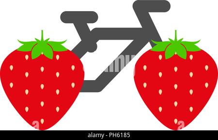 Das Fahrrad ist ein gesunder Lebensstil, kreative Idee. Erdbeere statt Räder, Bike einfach auf das Symbol. Flache Vector Illustration. Stock Vektor