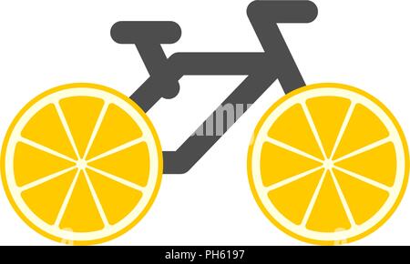 Das Fahrrad ist ein gesunder Lebensstil, kreative Idee. Cut Zitronen anstelle der Räder, Bike einfach auf das Symbol. Flache Vector Illustration. Stock Vektor