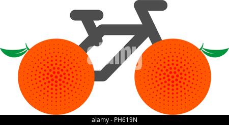 Das Fahrrad ist ein gesunder Lebensstil, kreative Idee. Orangen anstelle der Räder, Bike einfach auf das Symbol. Flache Vector Illustration. Stock Vektor