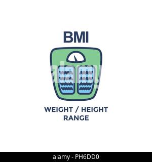 BMI - Body Mass Index Symbol mit Waage - Grün und Blau Stock Vektor