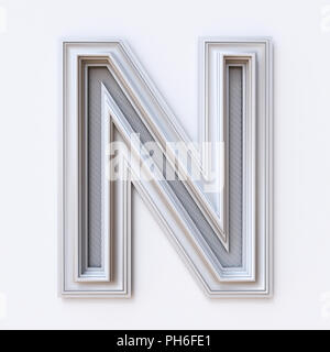 Weiß Bilderrahmen font Buchstaben N 3D Rendering Illustration auf weißem Hintergrund Stockfoto