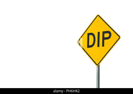 Gelbe Dip-Zeichen auf weißem Hintergrund Stockfoto
