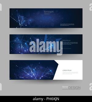 Abstrakte Moleküle Banner mit der Zeile gesetzt, geometrische, Polygon. Vektor Design Netzwerk Hintergrund. Die moderne Wissenschaft, Chemie technik Konzept für Websit Stock Vektor