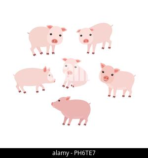 Der Vektor Cartoon Illustration. Niedliche Schweine in unterschiedlichen Posen für Sie entwerfen. Stock Vektor