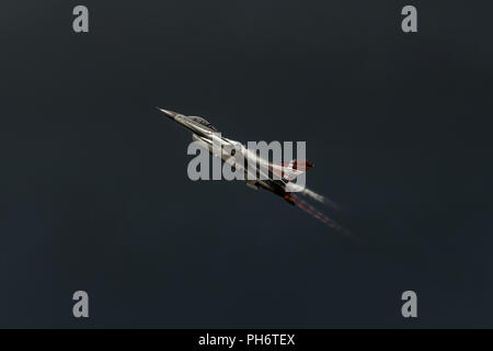 UPPSALA, Schweden, 25 Aug, 2018: Dannish F16 Fighting Falcon auf dem Display an der Uppsala Stockfoto