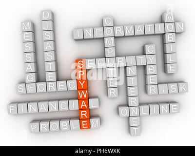 3d-Spyware Wort cloud Konzept auf weißem Hintergrund. 3D-Rendering. Stockfoto