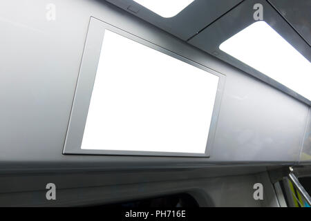 Eine leere beleuchtete Schild in einem Hochgeschwindigkeitszug, mit Platz für Text. Stockfoto