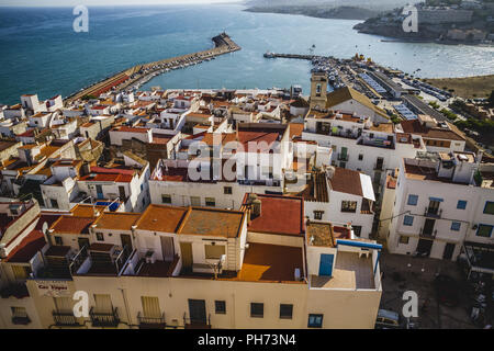 Penyscola Dorfansichten von der Burg, Provinz Valencia, Spanien Stockfoto