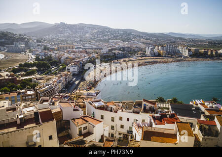 Penyscola Dorfansichten von der Burg, Provinz Valencia, Spanien Stockfoto
