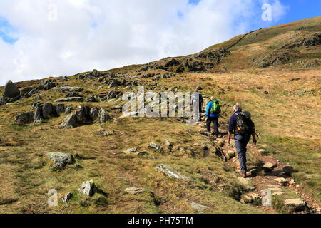 Spaziergänger auf Patterdale Gemeinsame und Ullswater Lake, Lake District National Park, Cumbria, England, Großbritannien Stockfoto