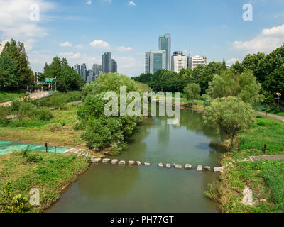 Yangjae Park im Zentrum von Seoul, mit einem Bach, und Sprungbrett, Korea Stockfoto