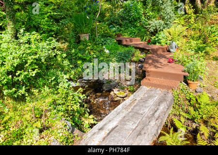 Holz- Pfad in verwilderten Garten, Templenoe, Kenmare, County Kerry, Irland Stockfoto