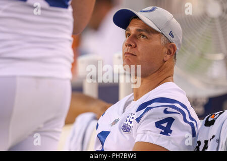 Cincinnati, Ohio, USA. 30. August 2018: die Indianapolis Colts kicker Adam Vinatieri (4) schaut auf in einem Spiel zwischen den Indianapolis Colts und den Cincinnati Bengals an Paul Brown Stadium in Cincinnati, OH. Adam Lacy/CSM Credit: Cal Sport Media/Alamy leben Nachrichten Stockfoto