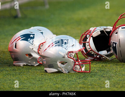 August 31, 2018 - East Rutherford, New Jersey, USA - New England Patriots Helme während der preseason Spiel zwischen den New England Patriots und die New York Giants bei MetLife Stadium in East Rutherford, New Jersey. Duncan Williams/CSM Stockfoto