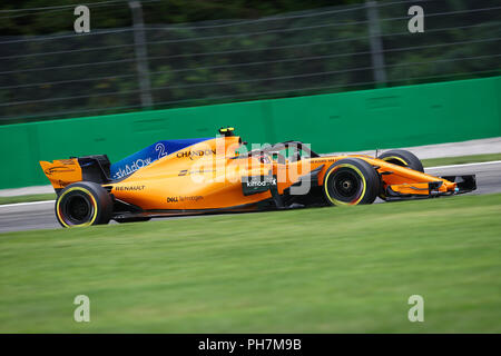 Monza, Italien. 31 August, 2018. Stoffel Vandoorne Belgiens und McLaren F1 Team am Anschluss während der Praxis für den Formel 1 Grand Prix von Italien Stockfoto