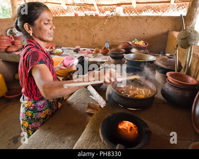 Horizontale Bildnis einer Dame prepping traditionelle Sri Lankische Küche. Stockfoto