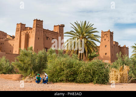 Residenz der Kasbah Ait Benhaddou, Hoher Atlas, Ksar Ait Benhaddou, Ouarzazate Provinz, Souss-Massa-Draâ, Marokko Stockfoto