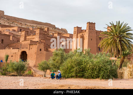 Residenz der Kasbah Ait Benhaddou, Hoher Atlas, Ksar Ait Benhaddou, Ouarzazate Provinz, Souss-Massa-Draâ, Marokko Stockfoto