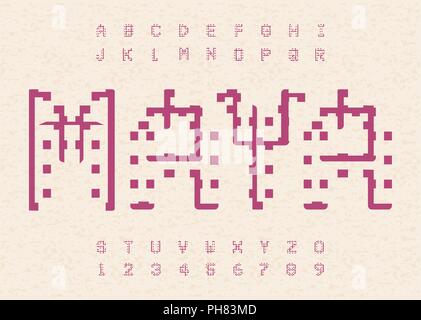 Alten Maya Alphabet. Hieroglyphische alte Briefe Vorlage. Aztec Alphabet. Stock Vektor