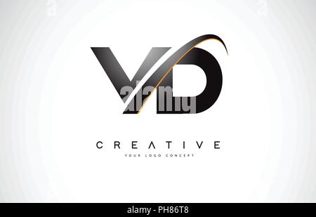 VD V D Swoosh Schreiben Logo Design mit modernen Gelb Swoosh geschwungene Linien Vektor Illustration. Stock Vektor