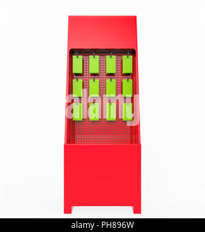 Telefon Zubehör Ständer, retail Display stand mit Haken für Produkt-, Anzeige steht auf weißem Hintergrund. 3D-Darstellung Stockfoto