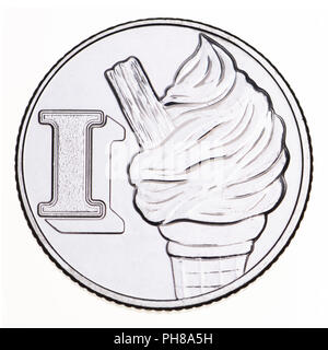 Britische 10p Münze (Rückwärts) von 2018 "Alphabet" Serie, feiern Britishness. I-Eis Stockfoto