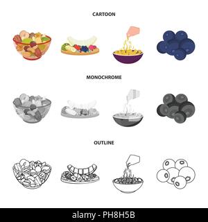 Gemischte Nüsse, Obst und anderen Lebensmitteln. Food Collection Symbole im Cartoon, Outline, Schwarzweiß-Stil vektor Symbol lieferbar Abbildung. Stock Vektor