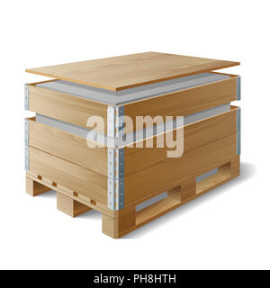 Holzkiste mit Ladung auf einer Palette Stockfoto