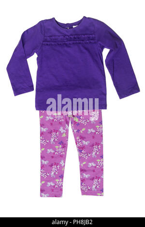 Kinderbekleidung, lila Pullover und rosa Hose. Stockfoto