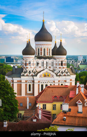 Alexander Nevsky Kathedrale, Sicht auf die Zwiebel Kuppeldach der Alexander-Newski-Kathedrale auf Toompea Hügel, Tallinn, Estland. Stockfoto