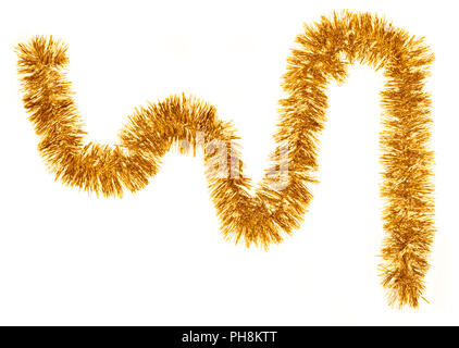 Golden Christmas Garland gegen den weißen Hintergrund. Stockfoto