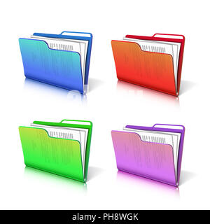Set aus bunten transparente Ordner mit Papieren. Stockfoto