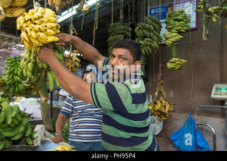 Mumbai, Indien - Juli 8, 2018-Anbieter auf dem Markt verkaufen Bananen Stockfoto