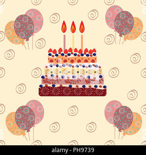 Geburtstagstorte mit drei Kerzen Stockfoto